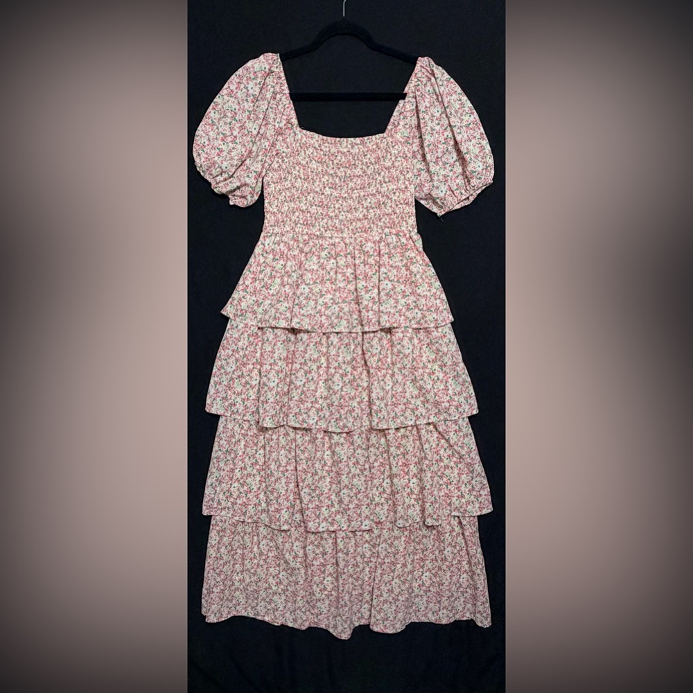Adorable Pink Floral Tiered Dress for Kids